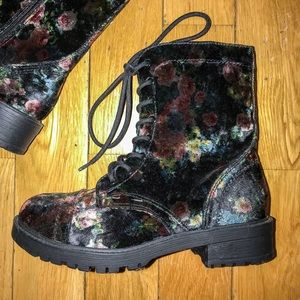 Madden Girl velvet floral combat boots NEW